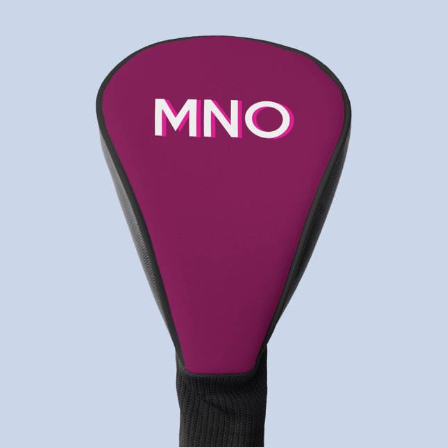 Modern Monogram Initial Dark Pink Burgundy Golf Head Cover (Monogram initial drop shadow personalized golf head cover)