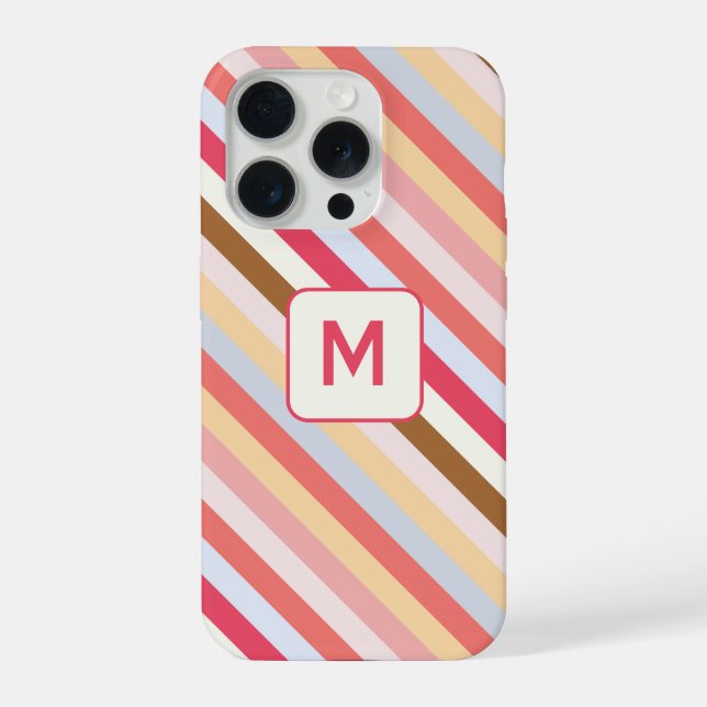 Modern Monogram Initial Diagonal Candy Stripe iPhone Case (Back)