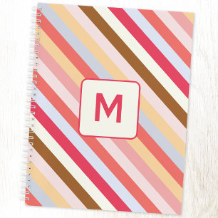 Modern Monogram Initial Diagonal Candy Stripe Notebook