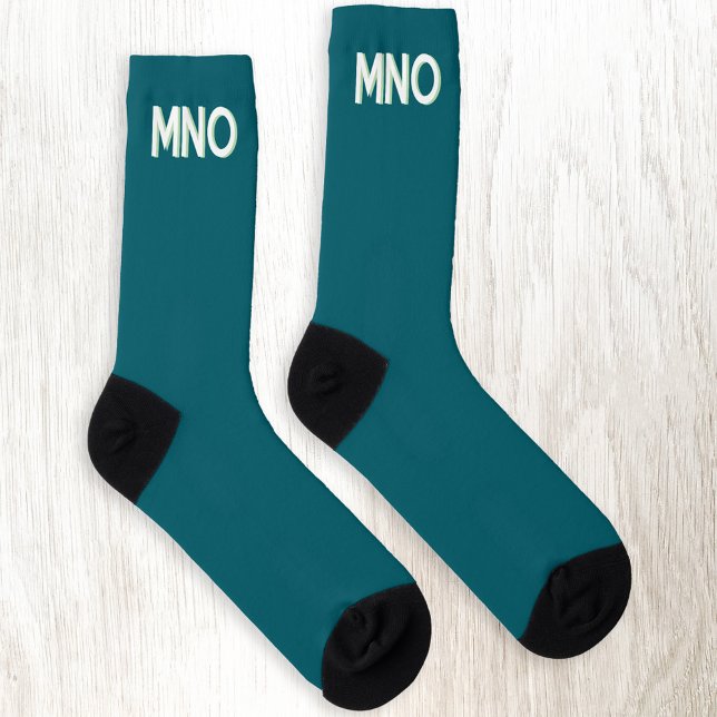 Modern Monogram Initial Drop Shadow Teal Green Socks (Monogram initial drop shadow personalized teal green socks)