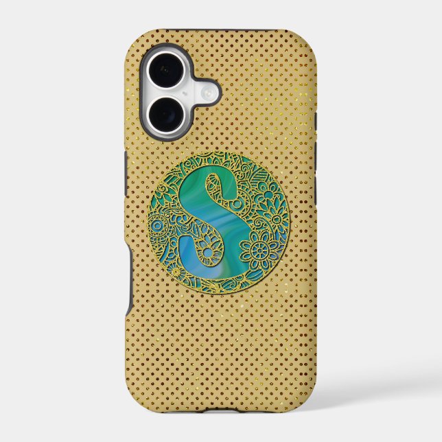 Modern Monogram Initial Gold Letter and Turquoise (Back)