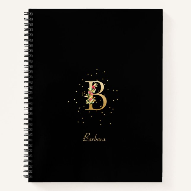 Modern Monogram Initial Letter B Floral Pattern Notebook (Front)