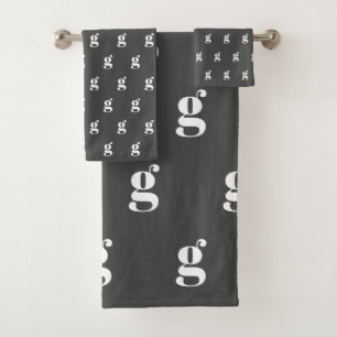 Modern Monogram Initial Letter Black and White Bath Towel Set