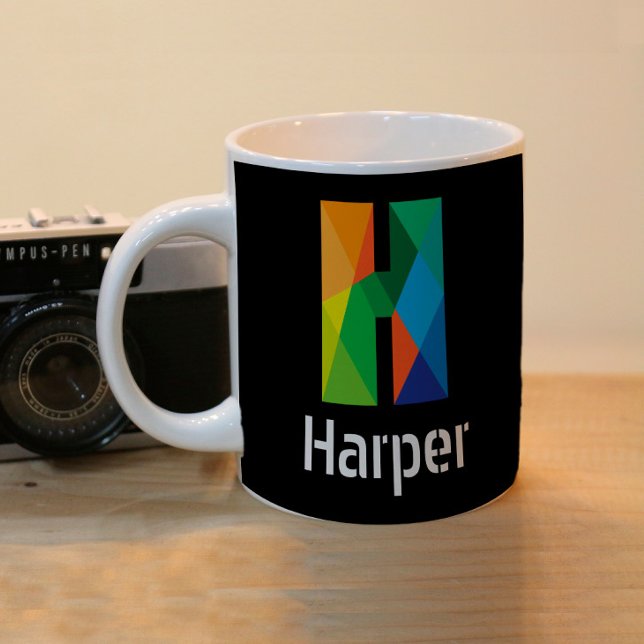 Modern Monogram Initial Letter black  Two-Tone Coffee Mug (Creator Uploaded)