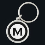 Modern Monogram Initial Letter Black White Key Ring<br><div class="desc">Modern monogrammed keychain with monogram initial in black and white.</div>