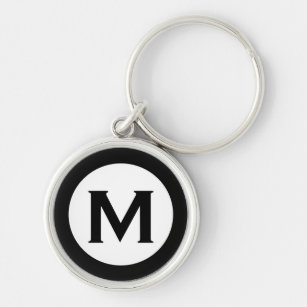  Modern Monogram Initial Letter Black White Key Ring