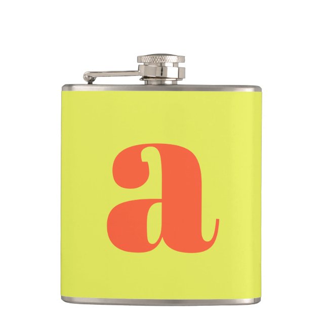 Modern Monogram Initial Letter Chartreuse Wedding Hip Flask (Front)