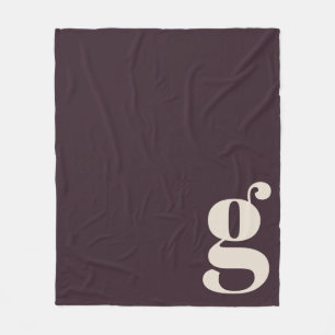 Modern Monogram Initial Letter Dark Purple Plum  Fleece Blanket