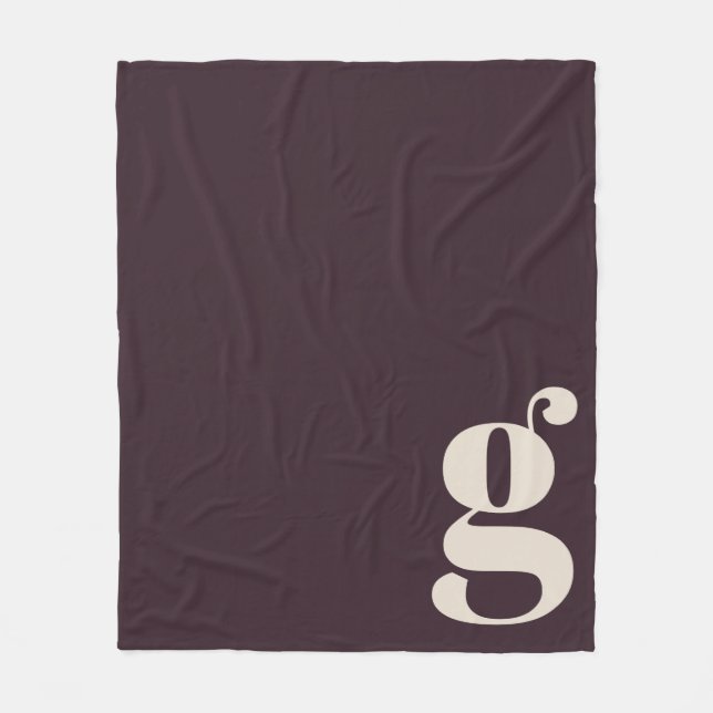 Modern Monogram Initial Letter Dark Purple Plum  Fleece Blanket (Front)