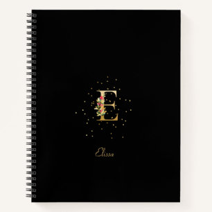 Modern Monogram Initial Letter E Floral Pattern Notebook