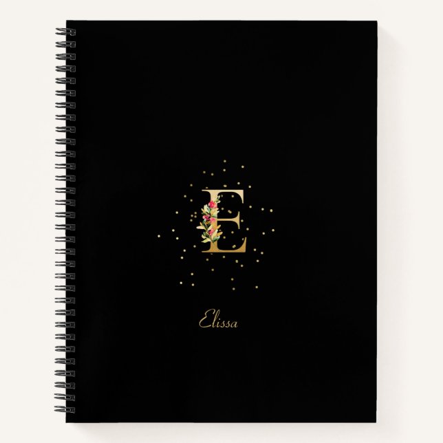 Modern Monogram Initial Letter E Floral Pattern Notebook (Front)