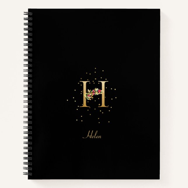Modern Monogram Initial Letter H Floral Pattern Notebook (Front)