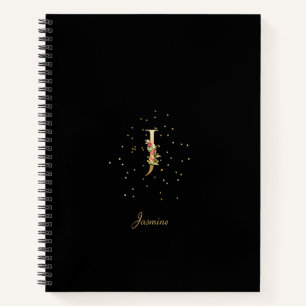 Modern Monogram Initial Letter J Floral Pattern Notebook