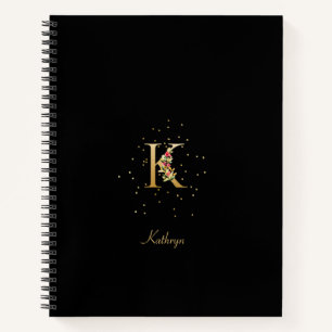 Modern Monogram Initial Letter K Floral Pattern Notebook