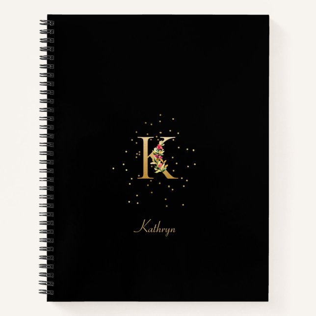 Modern Monogram Initial Letter K Floral Pattern Notebook (Front)