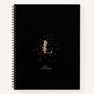 Modern Monogram Initial Letter L Floral Pattern Notebook