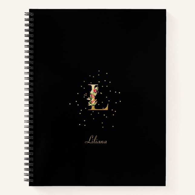 Modern Monogram Initial Letter L Floral Pattern Notebook (Front)