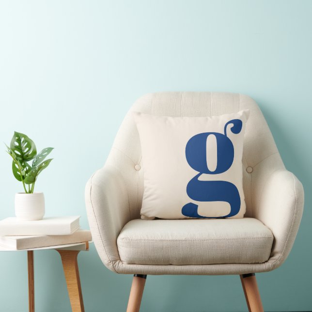 Modern Monogram Initial Letter Neutral Cream Blue Cushion (Chair)