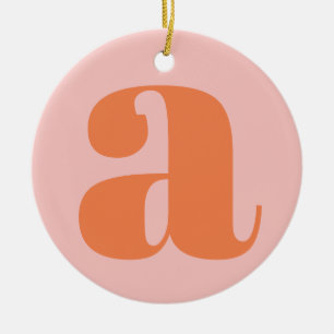 Modern Monogram Initial Letter Pastel Pink Orange Ceramic Ornament