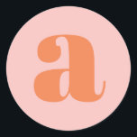 Modern Monogram Initial Letter Pastel Pink Orange Classic Round Sticker<br><div class="desc">Cute modern monogram with the first letter of your choosing,  in pastel pink and orange.</div>