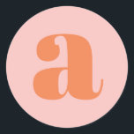 Modern Monogram Initial Letter Pastel Pink Orange Classic Round Sticker<br><div class="desc">Cute modern monogram with the first letter of your choosing,  in pastel pink and orange.</div>