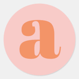 Modern Monogram Initial Letter Pastel Pink Orange Classic Round Sticker