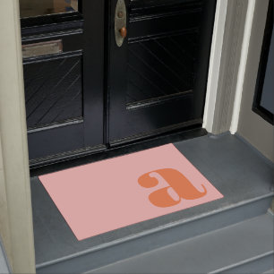 Modern Monogram Initial Letter Pastel Pink Orange Doormat