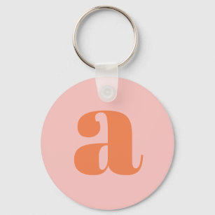 Modern Monogram Initial Letter Pastel Pink Orange  Key Ring