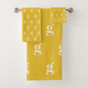 Modern Monogram Initial Letter Pastel Yellow Cream Bath Towel Set