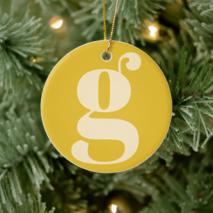 Modern Monogram Initial Letter Pastel Yellow Cream Ceramic Ornament