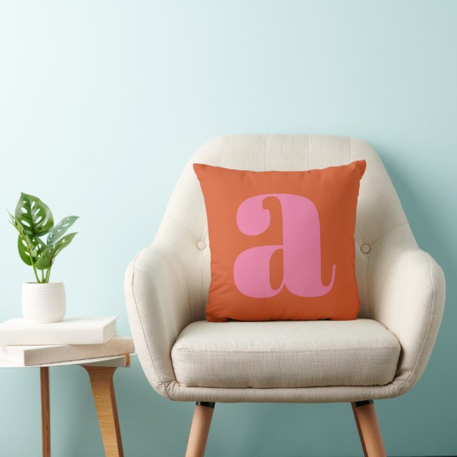 Modern Monogram Initial Letter Pink and Orange  Cushion (Chair)