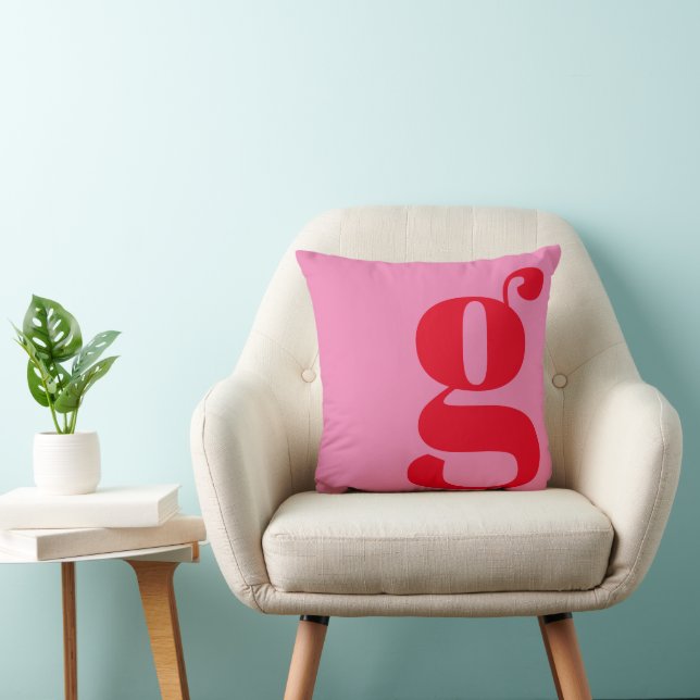 Modern Monogram Initial Letter Pink and Red Cushion (Chair)