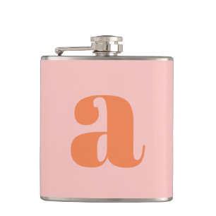 Modern Monogram Initial Letter Pink Orange Wedding Hip Flask