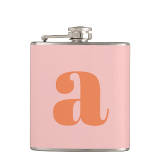Modern Monogram Initial Letter Pink Orange Wedding Hip Flask