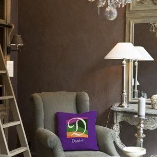 Modern Monogram Initial Letter purple Throw Pillow