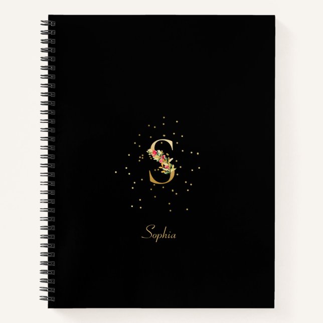 Modern Monogram Initial Letter S Floral Pattern Notebook (Front)