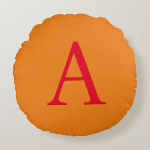 Modern Monogram Initial Letter Trendy Orange Red Round Cushion