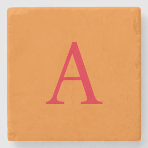 Modern Monogram Initial Letter Trendy Orange Red Stone Coaster