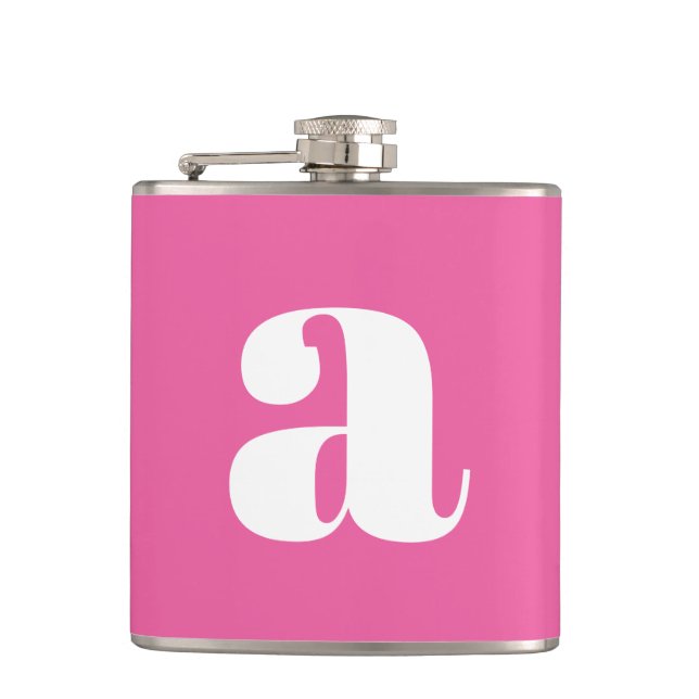Modern Monogram Initial Letter Wedding Hot Pink Hip Flask (Front)