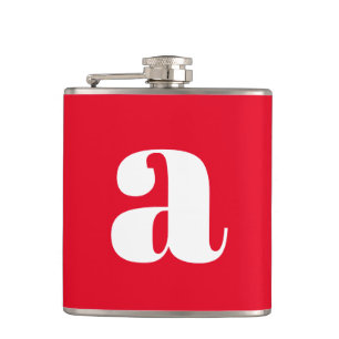 Modern Monogram Initial Letter Wedding Red Hip Flask
