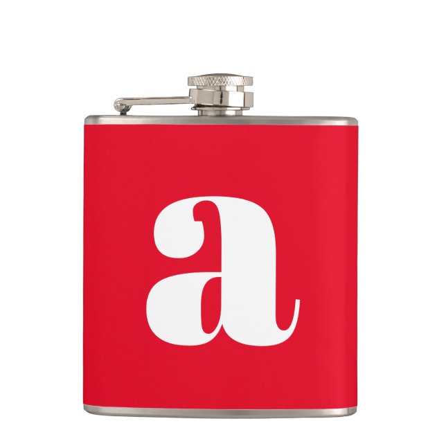 Modern Monogram Initial Letter Wedding Red Hip Flask (Front)