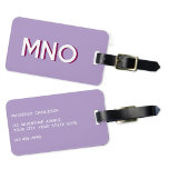 Modern Monogram Initial Lilac Luggage Tag<br><div class="desc">Modern minimalist monogram initial design which can be changed to personalise,  along with the details on the reverse. White on a lilac purple background with a burgundy drop shadow.</div>