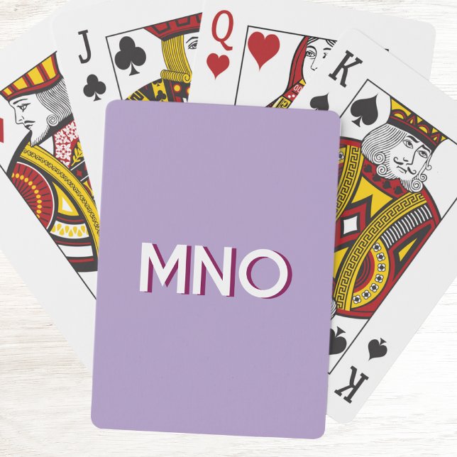 Modern Monogram Initial Lilac Playing Cards (Modern drop shadow monogram initials personalized playing cards)
