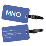 Modern Monogram Initial Luggage Tag<br><div class="desc">Modern minimalist monogram initial design which can be changed to personalise,  along with the details on the reverse. White on a blue background with a turquoise drop shadow.</div>
