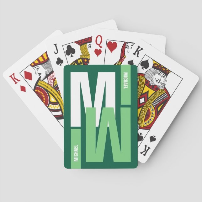 Modern Monogram (initial & name) green Playing Cards (Back)