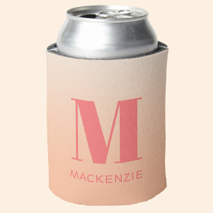 Modern Monogram Initial Name Peach Gradient Can Cooler