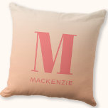 Modern Monogram Initial Name Peach Gradient Cushion<br><div class="desc">Modern typography minimalist monogram initial name design which can be changed to personalise on a peach gradient background.</div>