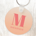 Modern Monogram Initial Name Peach Gradient Key Ring<br><div class="desc">Modern typography minimalist monogram initial name design which can be changed to personalise.  Peach gradient background.</div>