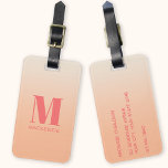 Modern Monogram Initial Name Peach Gradient Luggage Tag<br><div class="desc">Modern lower case typography minimalist monogram initial design which can be changed to personalise,  along with the details on the reverse. Peach gradient background.</div>