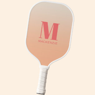 Modern Monogram Initial Name Peach Gradient Pickleball Paddle
